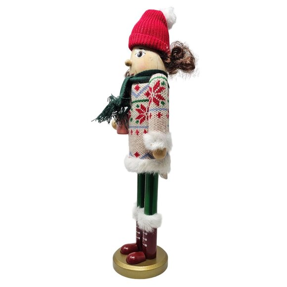 Brunette Holiday Hot Cocoa Lady 16" Christmas Nutcracker - Picture 3 of 5